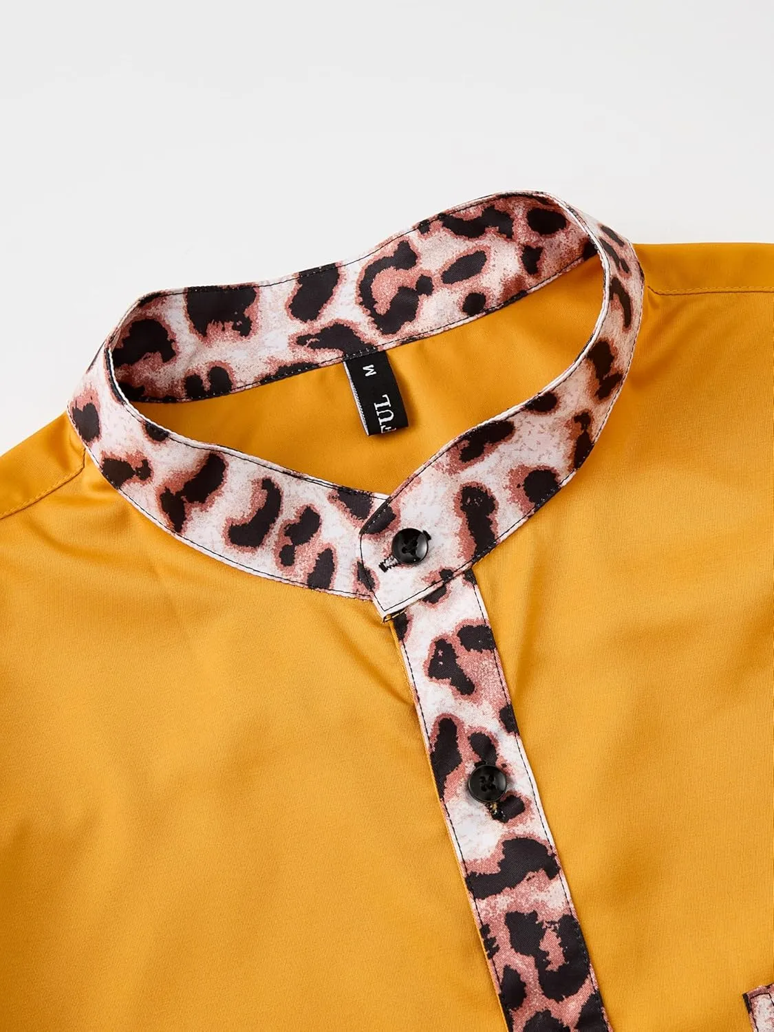 ZAFUL Men's African Shirt Hipster Tribal Graphic Patchwork Slim Fit Tee Long Sleeve Button Down Mandarin Collar Shirts