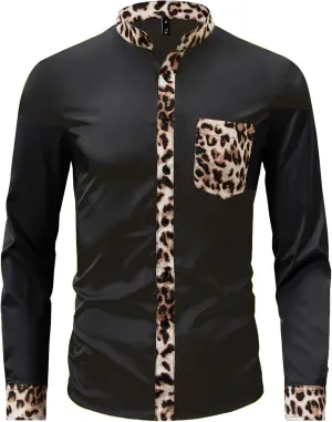 ZAFUL Men's African Shirt Hipster Tribal Graphic Patchwork Slim Fit Tee Long Sleeve Button Down Mandarin Collar Shirts