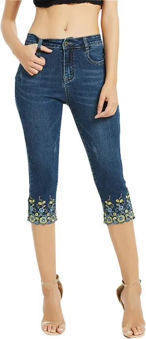ZENTHACE Women's Mid Rise Stretchy Capri Jeans