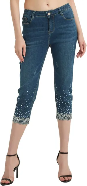 ZENTHACE Women's Mid Rise Stretchy Capri Jeans